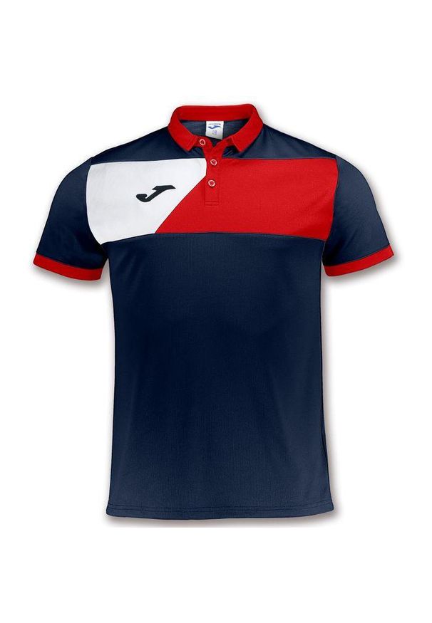Koszulka polo męska Joma CREW II granatowo-czerwona. Typ kołnierza: polo. Kolor: niebieski