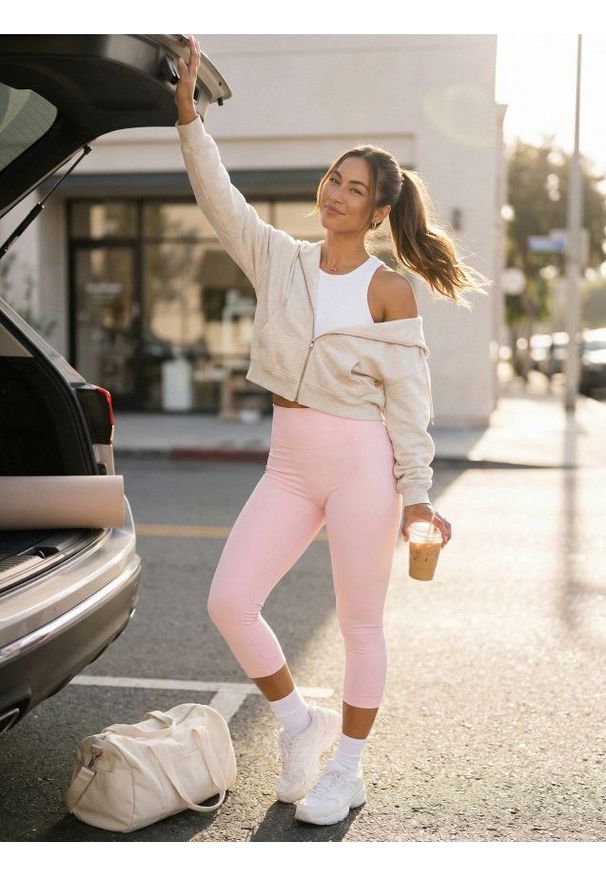 Sinsay - Sportowe legginsy capri Gym Hard - różowy. Kolor: różowy. Styl: sportowy