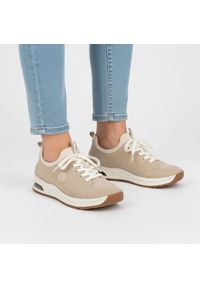 Półbuty damskie Rieker, cholewka ze skóry ekologicznej sportowa sylwetka wsuwane miękka amortyzowana podeszwa, beżowe, 44562-62. Okazja: na spacer, na co dzień. Zapięcie: bez zapięcia. Kolor: beżowy. Materiał: skóra ekologiczna. Szerokość cholewki: normalna. Styl: sportowy #1