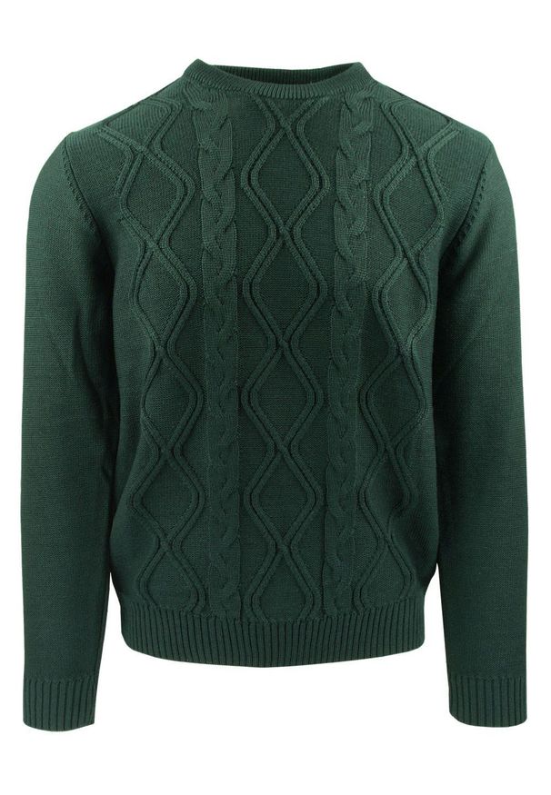 Sweter dla Mężczyzny - Lasota - Okrągły Dekolt, Ciemna Zieleń. Materiał: wełna, akryl. Sezon: zima, jesień