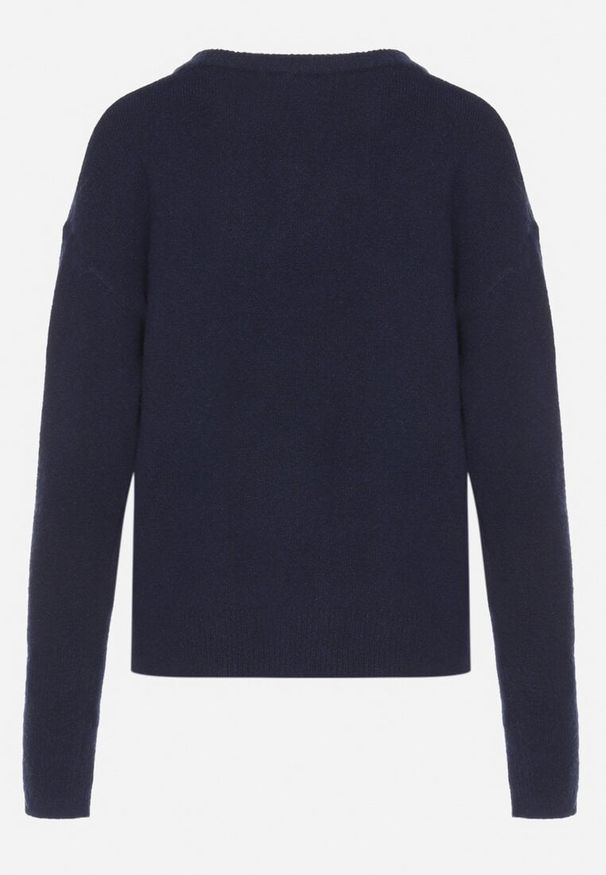 Born2be - Granatowy Sweter z Domieszką Wełny Parizia. Kolor: niebieski. Materiał: wełna. Sezon: zima