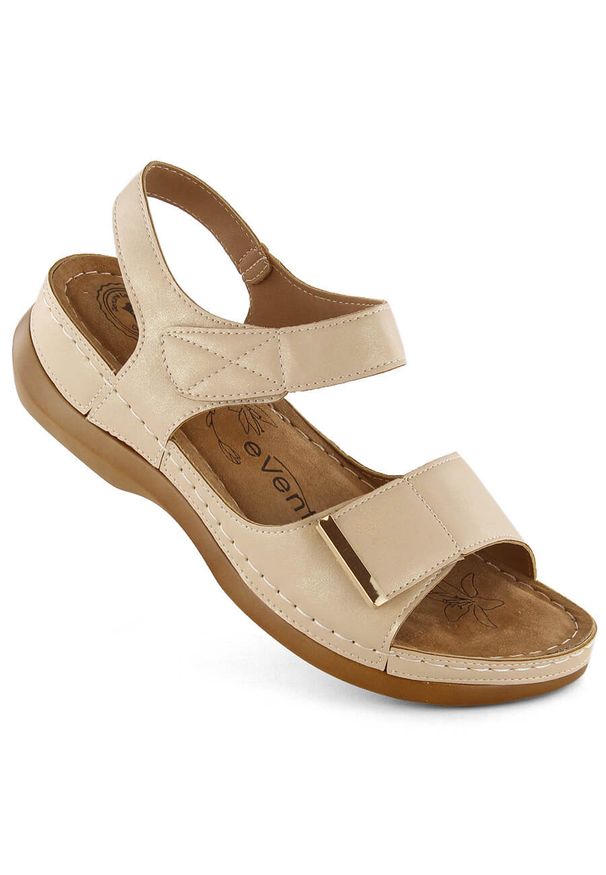 Sandały damskie komfortowe na rzepy beżowe eVento 0146. Zapięcie: rzepy. Kolor: beżowy. Materiał: skóra ekologiczna