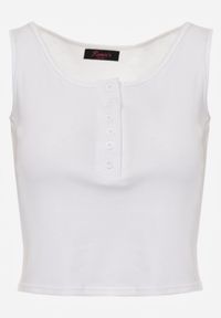 Born2be - Biały Prążkowany Top na Szerokich Ramiączkach z Bawełny Zdobiony Guzikami Bernella. Okazja: na spacer. Kolor: biały. Materiał: prążkowany, bawełna. Długość rękawa: na ramiączkach. Wzór: aplikacja. Sezon: zima, lato. Styl: elegancki #5