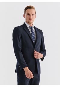 Pako Lorente - PAKO LORENTE – Gładka granatowa marynarka garniturowa. Kolor: niebieski. Materiał: poliester, wełna, elastan. Wzór: gładki. Styl: klasyczny #8