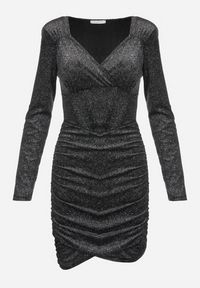 Born2be - Srebrno-Czarna Welurowa Sukienka z Gorsetową Talią i Marszczeniem Hanitra. Typ kołnierza: dekolt gorset. Kolor: srebrny. Materiał: welur. Typ sukienki: gorsetowe. Długość: mini #5