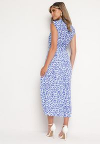 Born2be - Niebieska Koszulowa Sukienka w Zwierzęcy Print Zapinana na Guziki z Materiałowym Paskiem Vespia. Okazja: na imprezę. Typ kołnierza: dekolt w kształcie V. Kolor: niebieski. Materiał: materiał. Wzór: motyw zwierzęcy, nadruk. Typ sukienki: koszulowe. Styl: klasyczny, elegancki #2