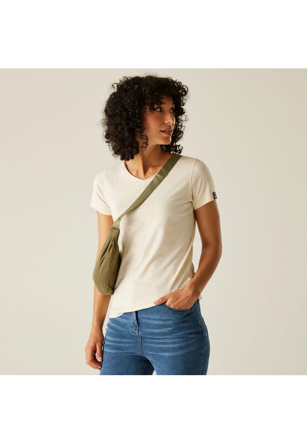 Regatta - Koszulka turystyczna damska Elkie. Kolor: biały. Materiał: dzianina, elastan, bawełna. Sport: turystyka piesza