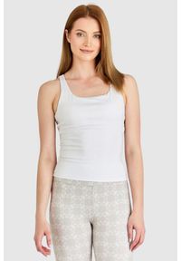 Guess - GUESS Sportowy top damski z ozdobnymi plecami, Rozmiar S. Kolor: beżowy. Materiał: poliester. Długość rękawa: na ramiączkach. Wzór: aplikacja. Styl: sportowy #1