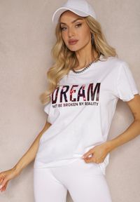 Renee - Biały Bawełniany T-shirt z Ozdobnym Napisem Vespena. Okazja: na co dzień. Kolor: biały. Materiał: bawełna. Wzór: napisy. Styl: casual #5