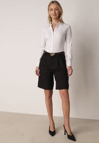 Born2be - Czarne Szorty z Wysokim Stanem Bermudy z Paskiem Haidis. Okazja: na co dzień. Stan: podwyższony. Kolor: czarny. Materiał: materiał. Styl: casual #4