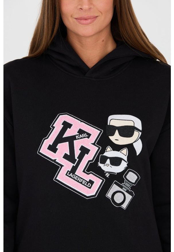 Karl Lagerfeld - KARL LAGERFELD Czarna damska bluza Ikonik, Rozmiar XS. Typ kołnierza: kaptur. Kolor: czarny
