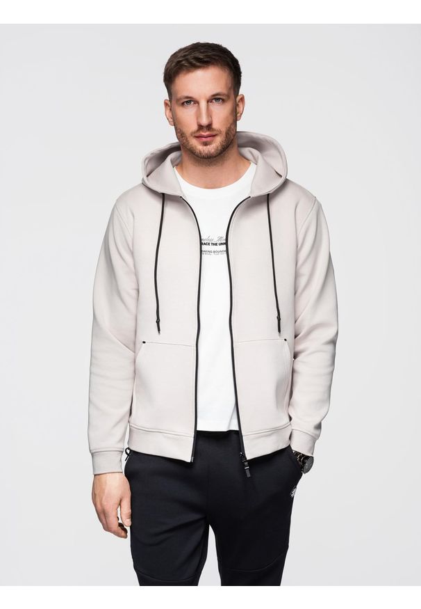 Ombre Clothing - Dresowa rozpinana bluza hoodie w stylu streetwearowym – piaskowa V6 - Rozmiar: L. Materiał: dresówka