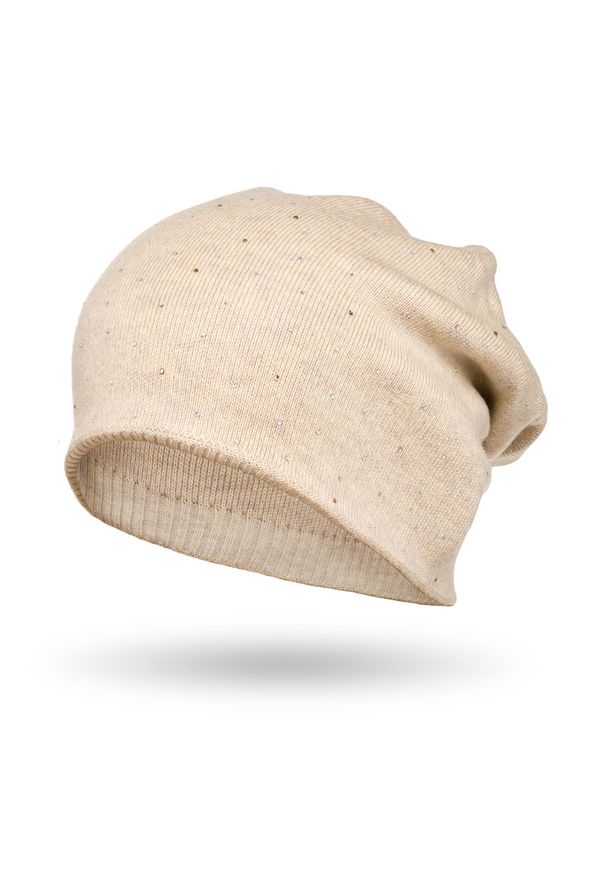 Czapka damska Peterson PTN HAT-05 beżowa. Kolor: beżowy. Materiał: materiał. Wzór: aplikacja. Sezon: zima