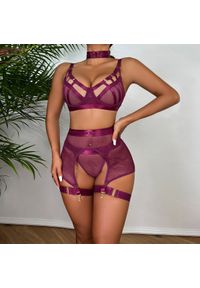 Intica - Komplet bielizny z pasem i podwiązkami elegancki design Palaghia. Kolor: fioletowy. Materiał: materiał #10