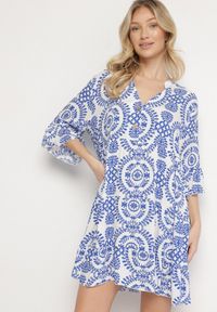 Born2be - Niebieska Bawełniana Sukienka Rozkloszowana z Guzikami Janisse. Okazja: na co dzień. Kolor: niebieski. Materiał: bawełna. Typ sukienki: proste, rozkloszowane. Styl: klasyczny, casual, elegancki #6