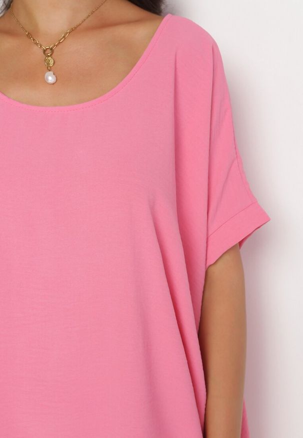 Born2be - Różowa Mini Sukienka z Krótkim Rękawem o Fasonie Nietoperza Kharson. Kolor: różowy. Długość rękawa: krótki rękaw. Styl: boho. Długość: mini