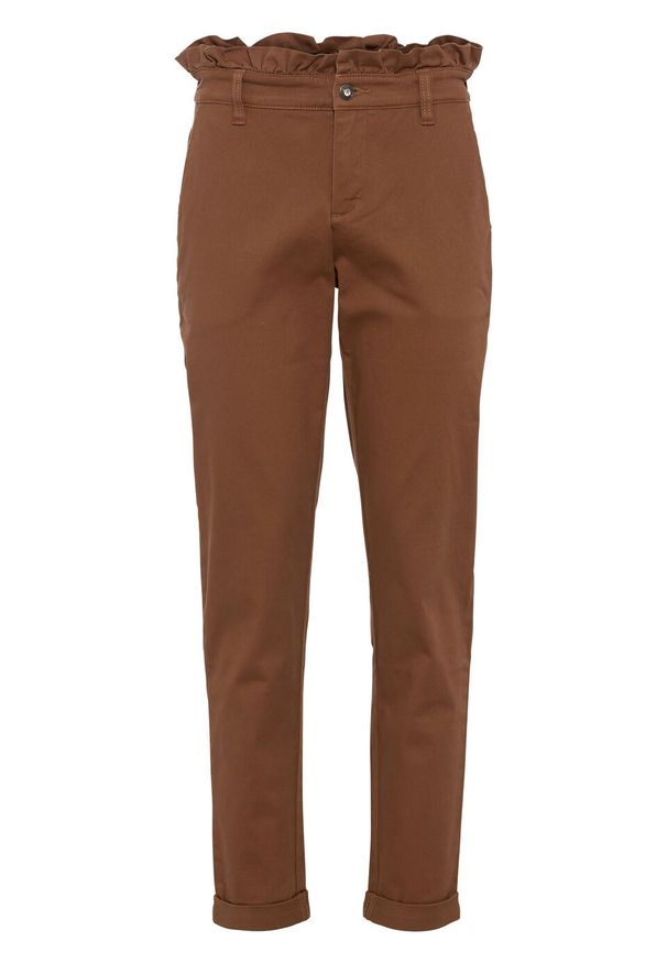 Spodnie twillowe bonprix koniakowy. Kolor: brązowy. Materiał: materiał, bawełna, elastan