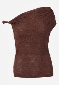 Renee - Brązowa Asymetryczna Bluzka z Koronki na Jedno Ramię Olitheilise. Okazja: na co dzień, na imprezę. Kolor: brązowy. Materiał: koronka. Wzór: koronka. Styl: casual #3