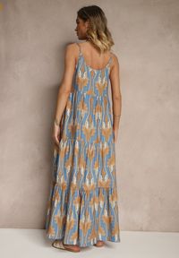 Renee - Niebiesko-Beżowa Sukienka w Stylu Boho z Cienkimi Regulowanymi Ramiączkami Tosena. Okazja: na co dzień. Kolor: niebieski. Długość rękawa: na ramiączkach. Sezon: lato. Styl: boho. Długość: maxi