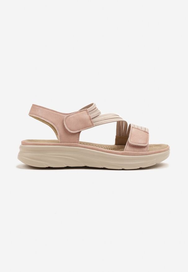 Born2be - Różowe Sandały z Ozdobnymi Paskami Natarissa. Okazja: na co dzień. Zapięcie: pasek. Kolor: różowy. Materiał: jeans. Styl: casual