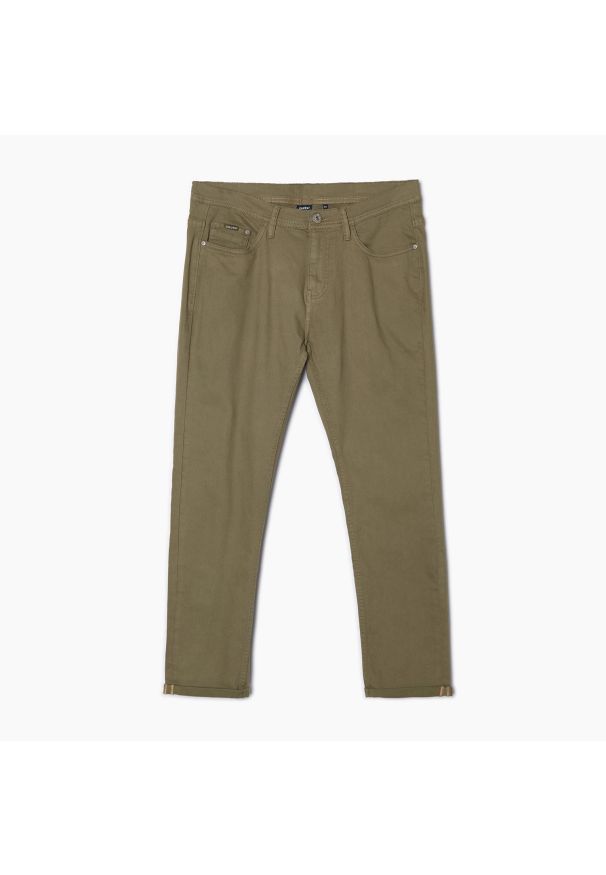 Cropp - Gładkie spodnie slim - Zielony. Kolor: zielony. Materiał: bawełna, tkanina, elastan. Wzór: gładki