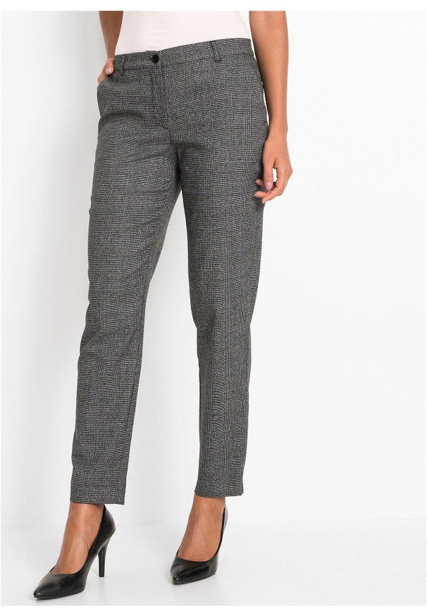 bonprix - Spodnie chinosy w kratę. Kolor: czarny. Styl: elegancki