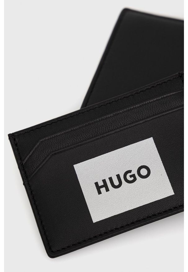 Hugo - HUGO portfel i etui na karty skórzane męski kolor czarny. Kolor: czarny. Materiał: skóra