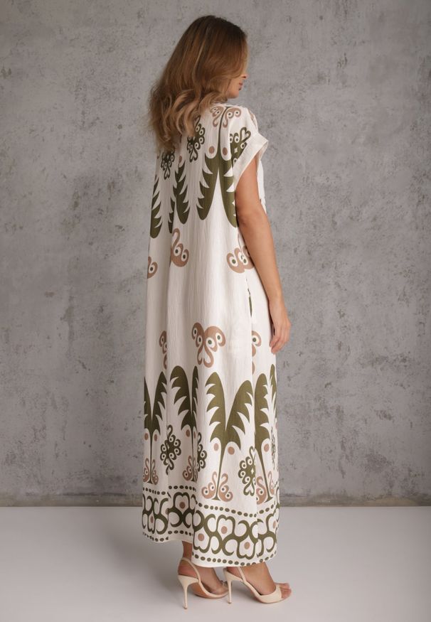 Renee - Zielona Sukienka z Wiskozy Oversize z Etnicznym Printem Caliara. Okazja: na co dzień. Kolor: zielony. Materiał: wiskoza. Wzór: nadruk. Typ sukienki: oversize. Styl: casual
