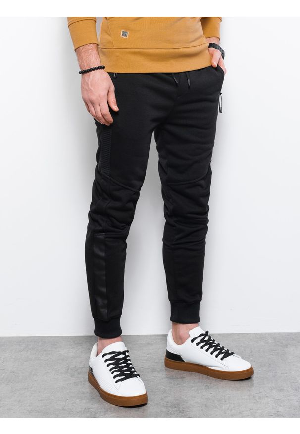 Ombre Clothing - Spodnie męskie dresowe joggery P920 - czarne - XXL. Kolor: czarny. Materiał: dresówka