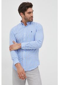 Polo Ralph Lauren koszula męska slim z kołnierzykiem button-down. Typ kołnierza: button down, polo. Kolor: niebieski. Materiał: tkanina. Długość rękawa: długi rękaw. Długość: długie #3