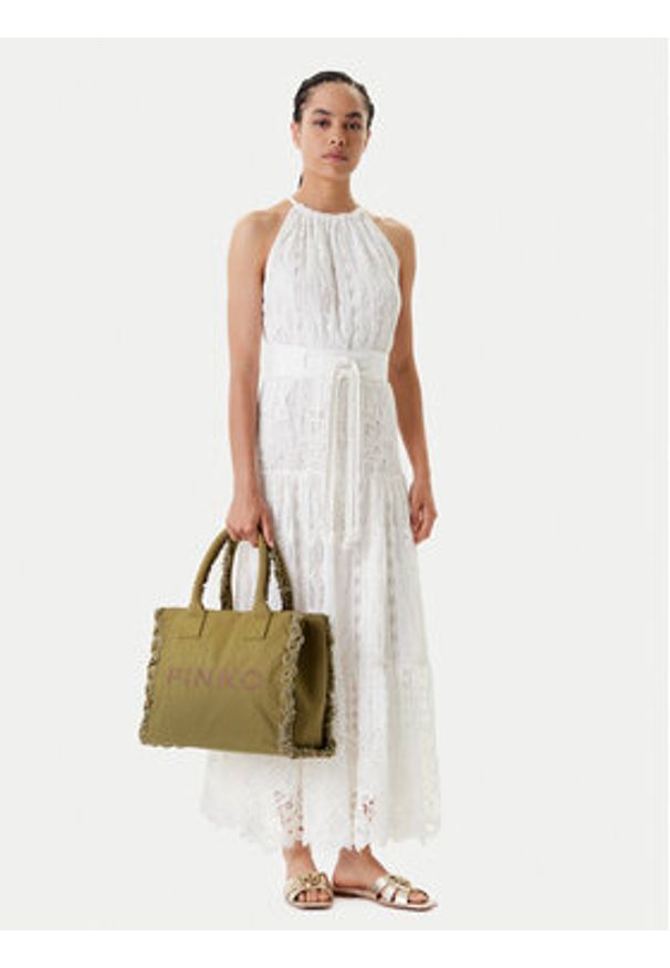 Pinko - PINKO Torba BEACH SHOPPING CANVAS RICICLATO Zielony. Kolor: zielony. Materiał: materiał