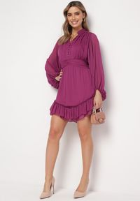Born2be - Fioletowa Rozkloszowana Sukienka z Falbanką Harlin. Kolor: fioletowy. Długość: mini #5