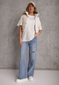 Renee - Biały Oversizowy T-shirt z Bawełny Zdobiony Haftem z Cekinami Marivia. Okazja: na co dzień. Kolor: biały. Materiał: bawełna. Wzór: haft, aplikacja. Styl: casual, elegancki #3