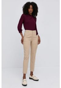 Lauren Ralph Lauren Spodnie 200811955006 damskie kolor beżowy fason cygaretki high waist. Okazja: na co dzień. Stan: podwyższony. Kolor: beżowy. Materiał: tkanina. Styl: casual #1
