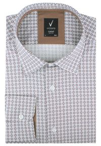 Bawełniana Koszula Elegancka, Slim - Victorio - Brązowo-Niebieski Drobny Wzór. Kolor: wielokolorowy. Materiał: bawełna, elastan. Styl: elegancki #2