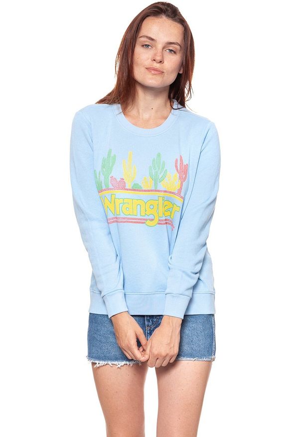Wrangler - BLUZA WRANGLER DAMSKA SWEATER CERULEAN W6077IEVT 112130443. Wzór: kolorowy, nadruk