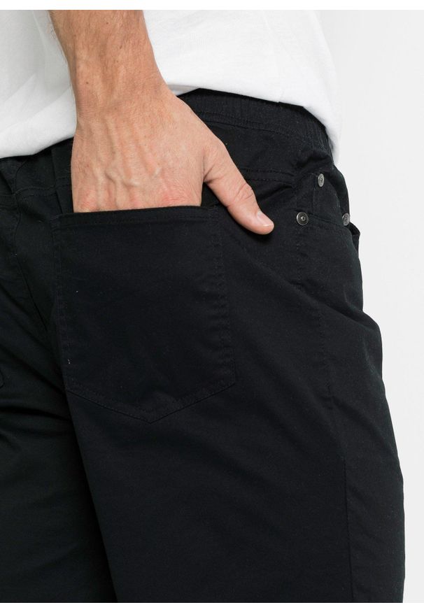 bonprix - Spodnie ze stretchem i elastyczną gumką w talii, regular fit, prosta nogawka. Kolor: czarny