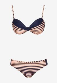 Renee - Różowo-Granatowe Bikini Dwuczęściowe w Paski Biustonosz i Figi Wialisa. Kolor: różowy. Wzór: paski