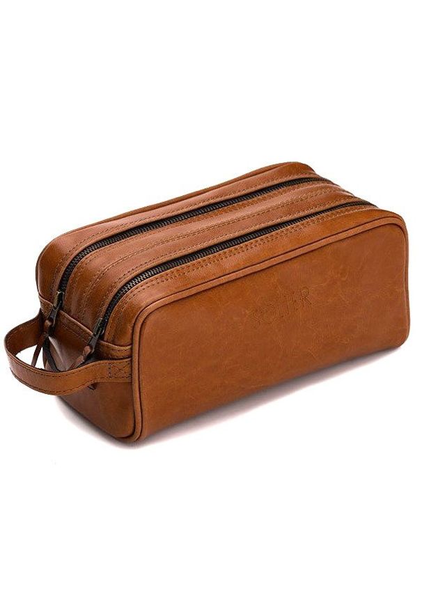 Elegancka skórzana kosmetyczka Solier SZETLAND. Kolor: brązowy. Materiał: skóra. Wzór: gładki