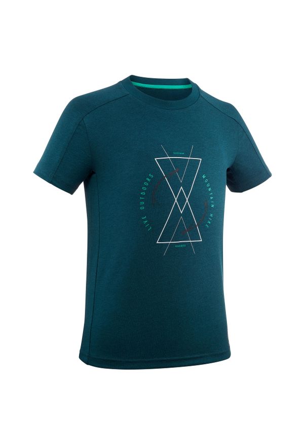quechua - Koszulka turystyczna z krótkim rękawem dla dzieci Quechua MH100. Kolor: wielokolorowy, niebieski, zielony. Materiał: bawełna, poliester, materiał, elastan. Długość rękawa: krótki rękaw. Długość: krótkie. Sezon: lato. Sport: turystyka piesza