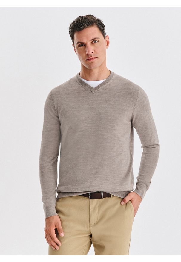 Pako Lorente - PAKO LORENTE - Wełniany sweter w kolorze beżowym. Okazja: na co dzień. Kolor: niebieski, beżowy. Materiał: wełna. Sezon: jesień. Styl: casual