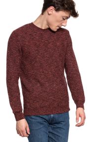 Mustang - MĘSKI SWETER MUSTANG Muline Jumper GARNET 1006554 7146. Kolor: czerwony. Wzór: melanż