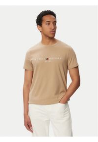 TOMMY HILFIGER - Tommy Hilfiger T-Shirt Logo Tee MW0MW11797 Beżowy Regular Fit. Kolor: beżowy. Materiał: bawełna #1
