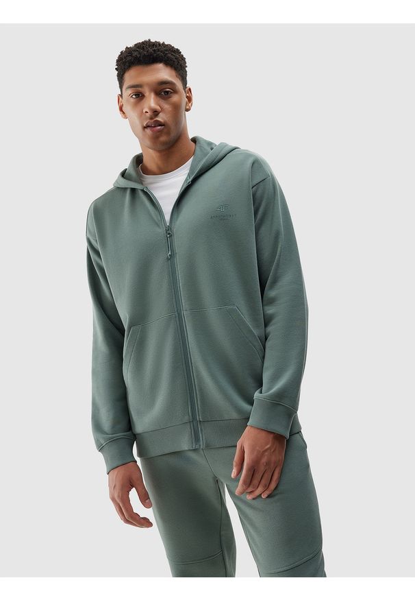 4f - 4F Bluza dresowa rozpinana z kapturem z bawełny organicznej męska - khaki L. Okazja: na co dzień. Typ kołnierza: kaptur. Kolor: brązowy, oliwkowy, wielokolorowy. Materiał: bawełna, dresówka. Wzór: nadruk, ze splotem, gładki. Styl: sportowy, casual