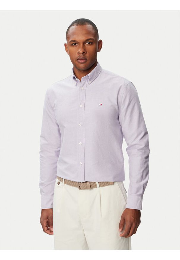 TOMMY HILFIGER - Tommy Hilfiger Koszula Solid Heritage MW0MW35774 Fioletowy jasny Regular Fit. Kolor: fioletowy. Materiał: bawełna