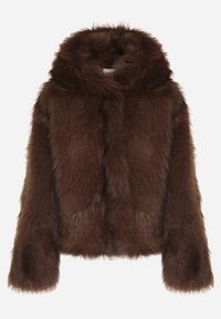 Born2be - Brązowa Futrzana Kurtka z Nieodpinanym Kapturem Tusarea. Kolor: brązowy. Materiał: futro. Styl: elegancki #4