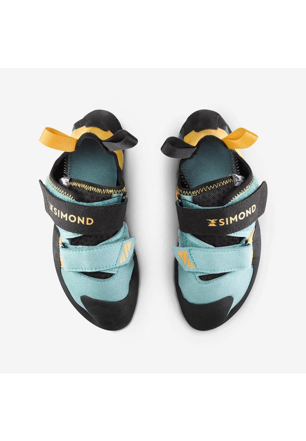 SIMOND - Buty wspinaczkowe damskie Simond Vertika. Zapięcie: rzepy. Kolor: brązowy, niebieski, żółty, wielokolorowy. Materiał: guma, mesh