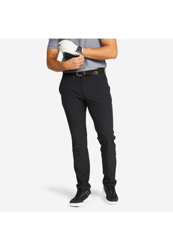 INESIS - Spodnie do golfa chino męskie Inesis WW500. Kolor: czarny. Materiał: skóra, poliester, materiał, elastan. Sport: golf