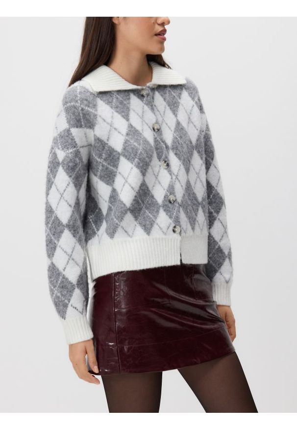 Reserved - Wzorzysty kardigan oversize - wielobarwny. Materiał: dzianina, wełna