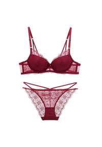 Intica - Koronkowy komplet bielizny z figami Pratibha. Kolor: czerwony. Materiał: koronka. Wzór: koronka